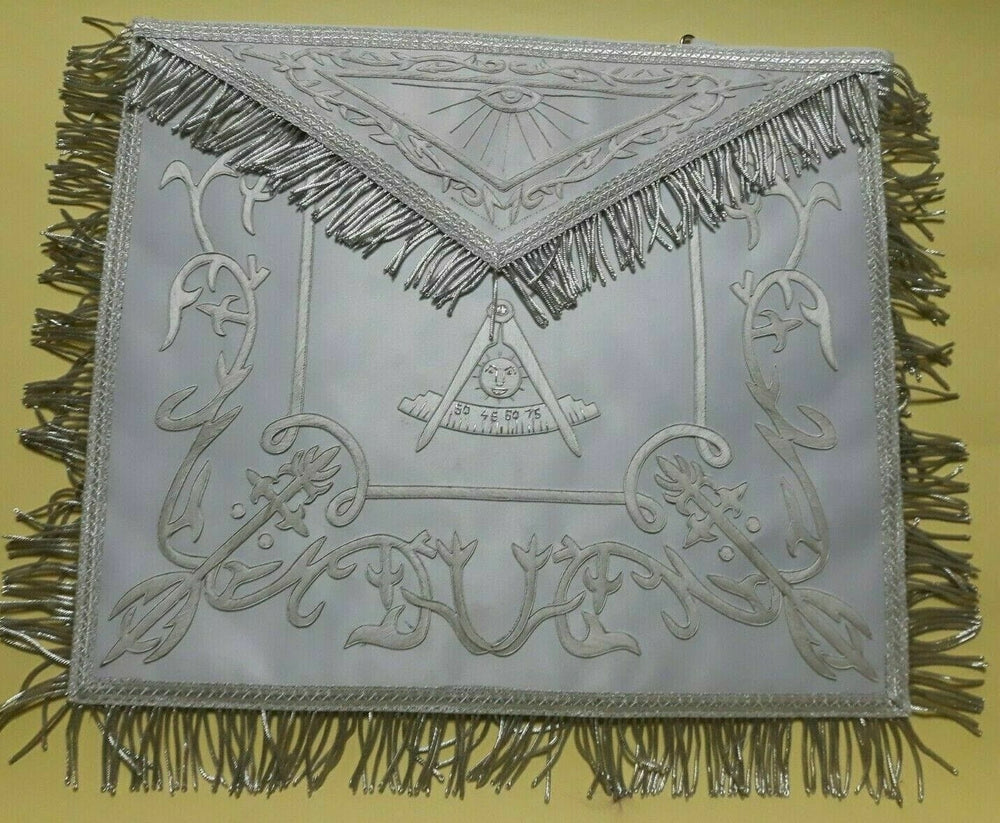 RIAZ IMPEX MASONIC REGALIA HAND EMBROIDERED MASONIC PAST MASTER APRON WHITE, PAST MASTER APRON WHITE