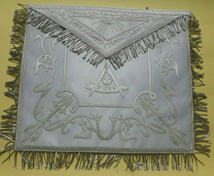 RIAZ IMPEX MASONIC REGALIA HAND EMBROIDERED MASONIC PAST MASTER APRON WHITE, PAST MASTER APRON WHITE