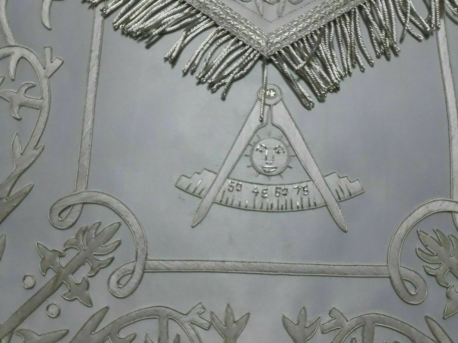 RIAZ IMPEX MASONIC REGALIA HAND EMBROIDERED MASONIC PAST MASTER APRON WHITE, PAST MASTER APRON WHITE