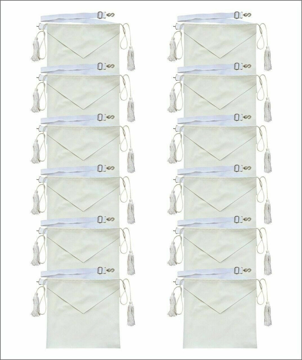 RIAZ IMPEX MASONIC REGALIA MASONIC 100% LAMBSKIN CANDIDATE / ENTERED APPRENTICE SET OF 12 APRON ALL WHITE