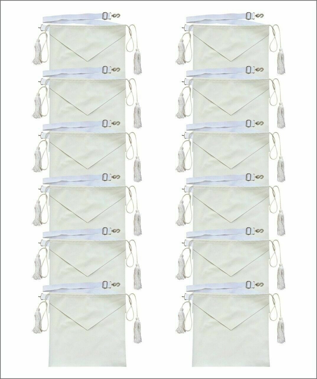 RIAZ IMPEX MASONIC REGALIA MASONIC 100% LAMBSKIN CANDIDATE / ENTERED APPRENTICE SET OF 12 APRON ALL WHITE