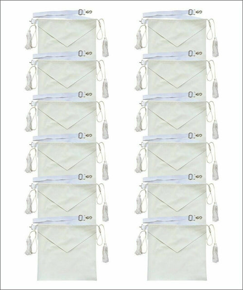RIAZ IMPEX MASONIC REGALIA MASONIC 100% LAMBSKIN CANDIDATE / ENTERED APPRENTICE SET OF 12 APRON ALL WHITE