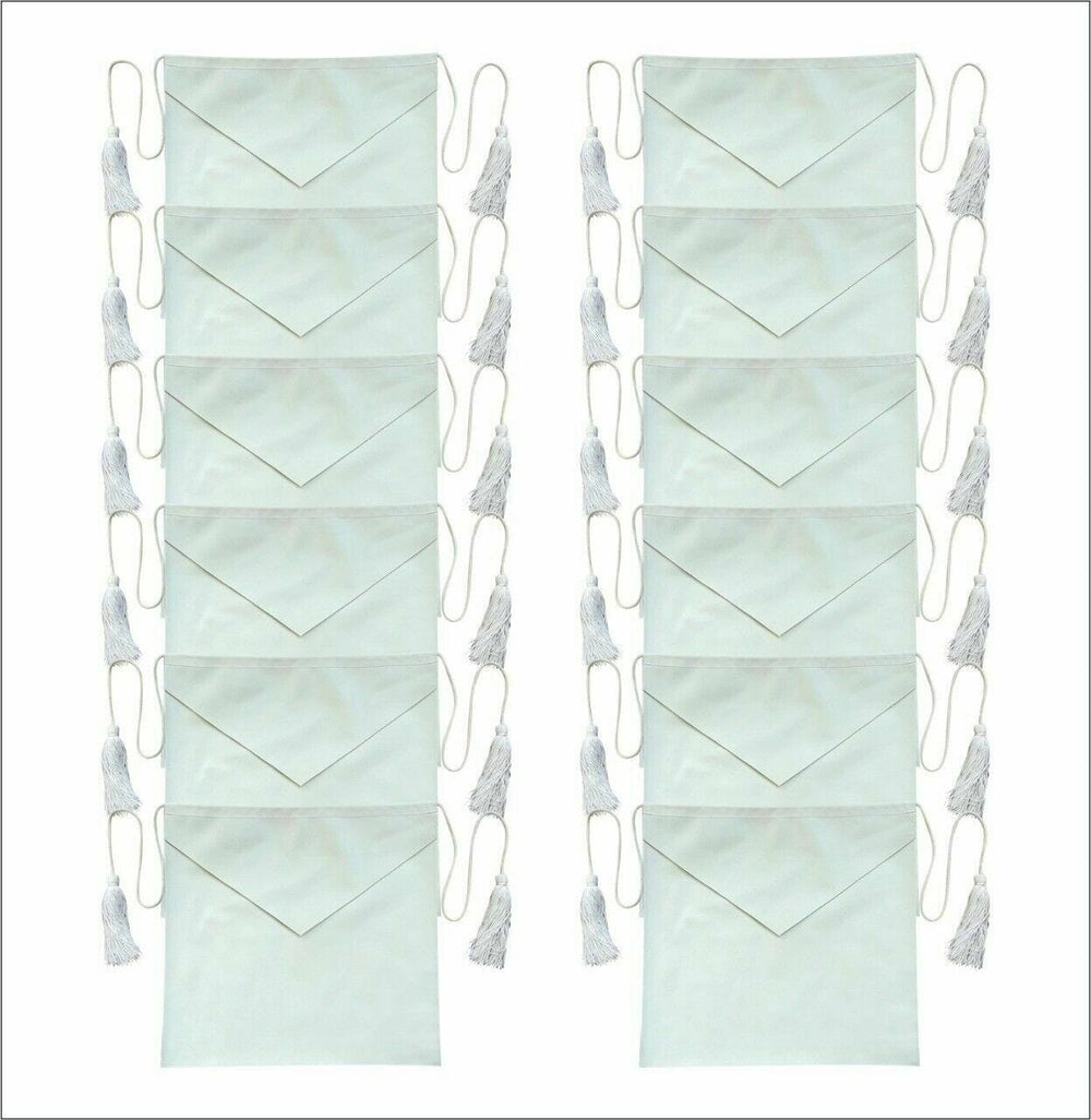 RIAZ IMPEX MASONIC REGALIA MASONIC 100% LAMBSKIN CANDIDATE / ENTERED APPRENTICE SET OF 12 APRON ALL WHITE