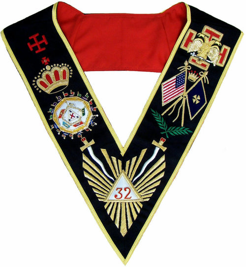 RIAZ IMPEX MASONIC REGALIA MASONIC AASR SCOTTISH RITE 32ND DEGREE COLLAR HAND EMBROIDERED BEST QUALITY