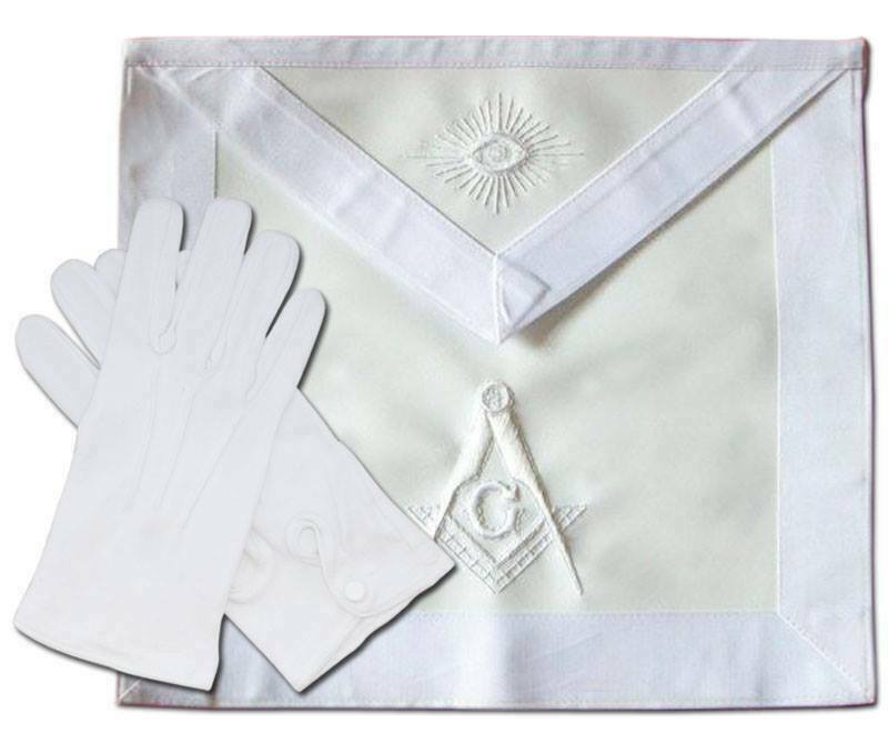 RIAZ IMPEX MASONIC REGALIA MASONIC ALL WHITE MASTER MASON APRON HAND EMBROIDERED BEST QUALITY