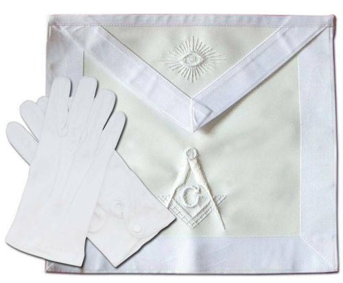 RIAZ IMPEX MASONIC REGALIA MASONIC ALL WHITE MASTER MASON APRON HAND EMBROIDERED BEST QUALITY