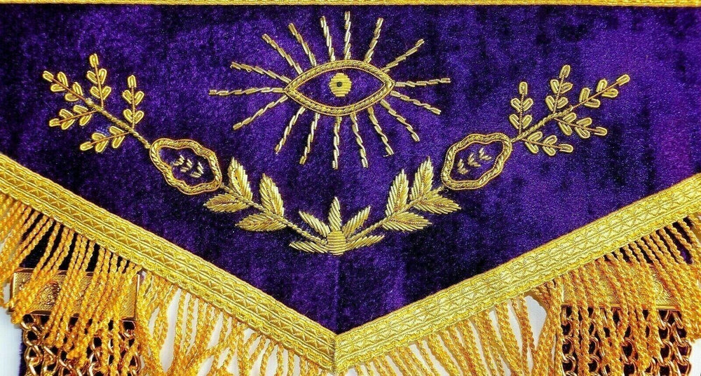RIAZ IMPEX MASONIC REGALIA MASONIC APRON HAND EMBROIDERED GRAND LODGE PAST MASTER PURPLE - Masonic Apron