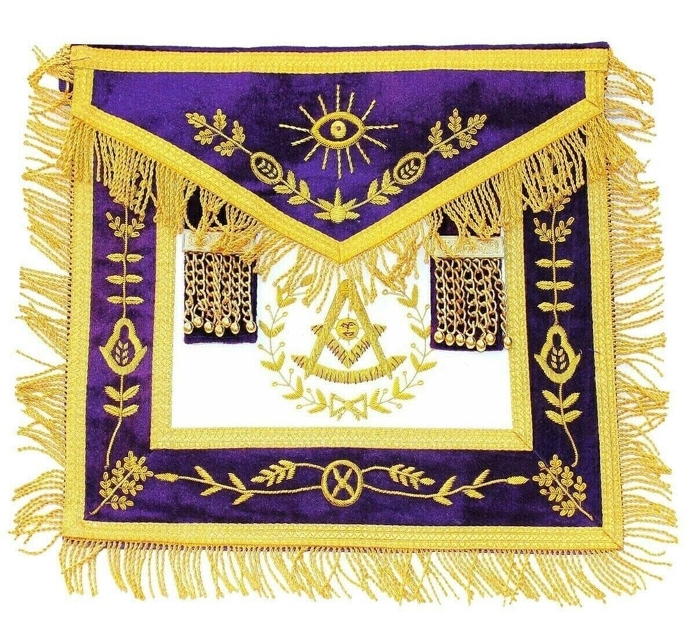 RIAZ IMPEX MASONIC REGALIA MASONIC APRON HAND EMBROIDERED GRAND LODGE PAST MASTER PURPLE - Masonic Apron