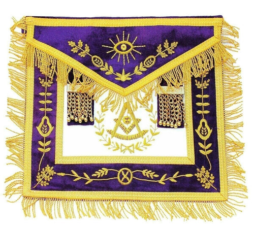 RIAZ IMPEX MASONIC REGALIA MASONIC APRON HAND EMBROIDERED GRAND LODGE PAST MASTER PURPLE - Masonic Apron
