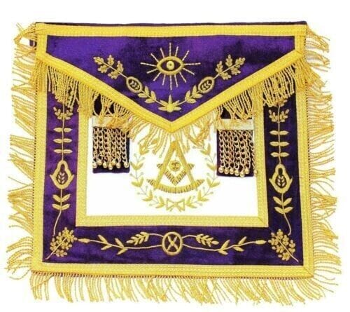 RIAZ IMPEX MASONIC REGALIA MASONIC APRON HAND EMBROIDERED GRAND LODGE PAST MASTER PURPLE - Masonic Apron