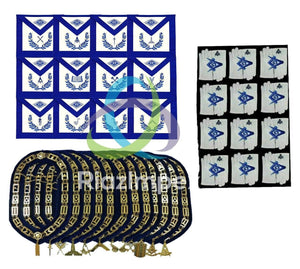 RIAZ IMPEX MASONIC REGALIA Masonic Aprons & Regalia Blue Lodge Officers Chain Collar and Gloves Set of 12