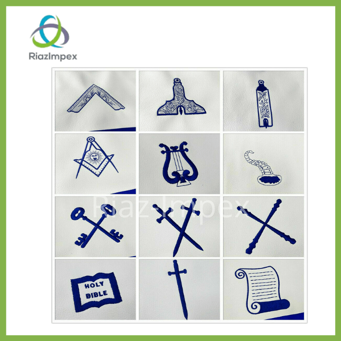 RIAZ IMPEX MASONIC REGALIA Masonic Blue Lodge Apron Set of 15 Stations WM SW JW SD JD Treasurer Etc Regalia