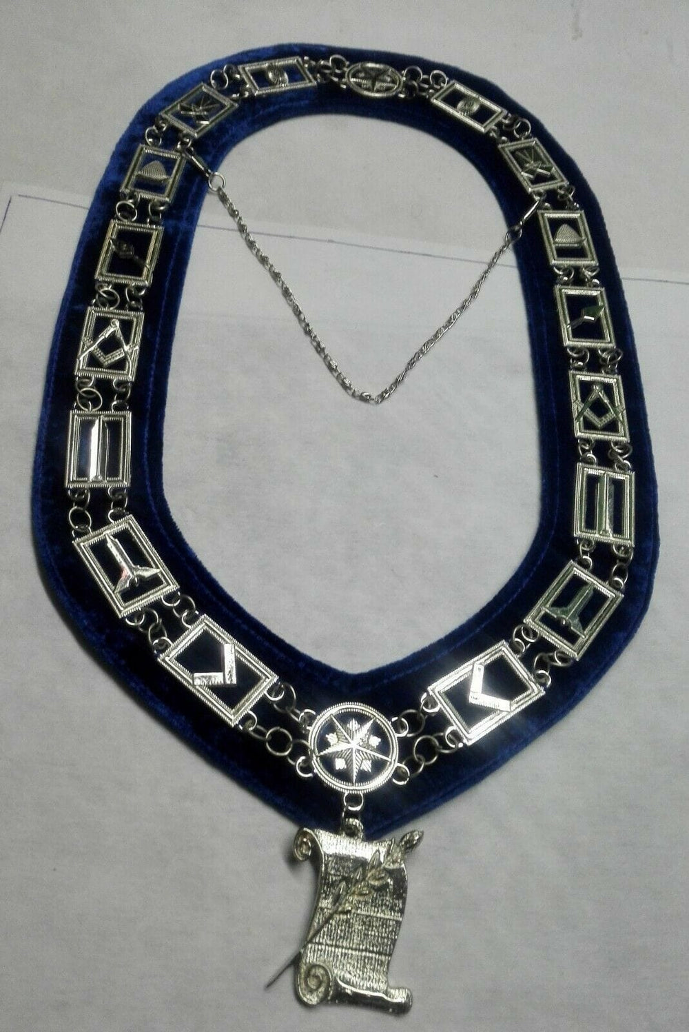 RIAZ IMPEX MASONIC REGALIA MASONIC BLUE LODGE CHAIN COLLAR WITH HISTORIAN OFFICER JEWEL SILVER