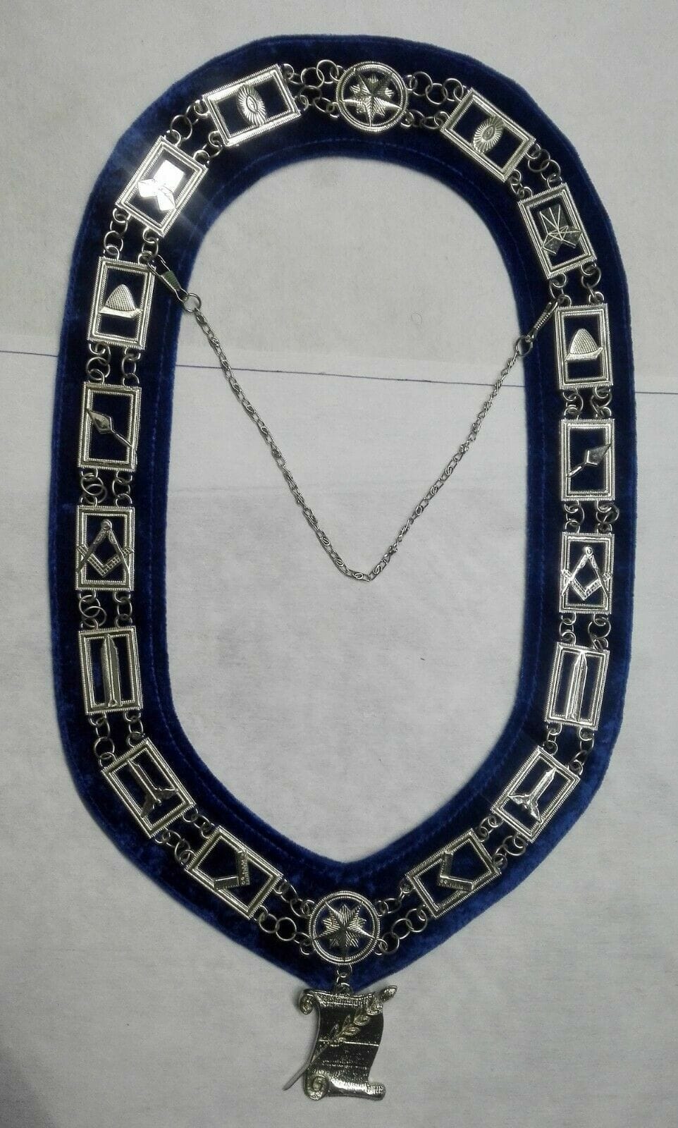 RIAZ IMPEX MASONIC REGALIA MASONIC BLUE LODGE CHAIN COLLAR WITH HISTORIAN OFFICER JEWEL SILVER