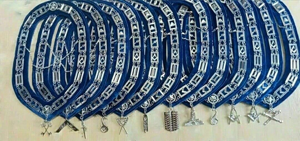 RIAZ IMPEX MASONIC REGALIA Masonic Blue Lodge Free Masons Officer Aprons 12 Chain Collar 12 Jewels 12 Gloves 12 Set of 12X4 Lot