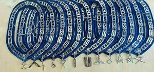 RIAZ IMPEX MASONIC REGALIA Masonic Blue Lodge Free Masons Officer Aprons 12 Chain Collar 12 Jewels 12 Gloves 12 Set of 12X4 Lot