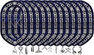 RIAZ IMPEX MASONIC REGALIA Masonic Blue Lodge Free Masons Officer Aprons 12 Chain Collar 12 Jewels 12 Gloves 12 Set of 12X4 Lot