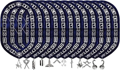 RIAZ IMPEX MASONIC REGALIA Masonic Blue Lodge Free Masons Officer Aprons 12 Chain Collar 12 Jewels 12 Gloves 12 Set of 12X4 Lot