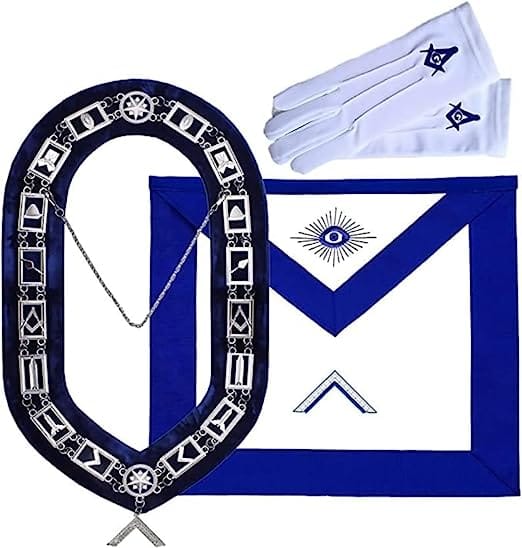 RIAZ IMPEX MASONIC REGALIA Masonic Blue Lodge Free Masons Officer Aprons 12 Chain Collar 12 Jewels 12 Gloves 12 Set of 12X4 Lot