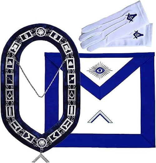 RIAZ IMPEX MASONIC REGALIA Masonic Blue Lodge Free Masons Officer Aprons 12 Chain Collar 12 Jewels 12 Gloves 12 Set of 12X4 Lot