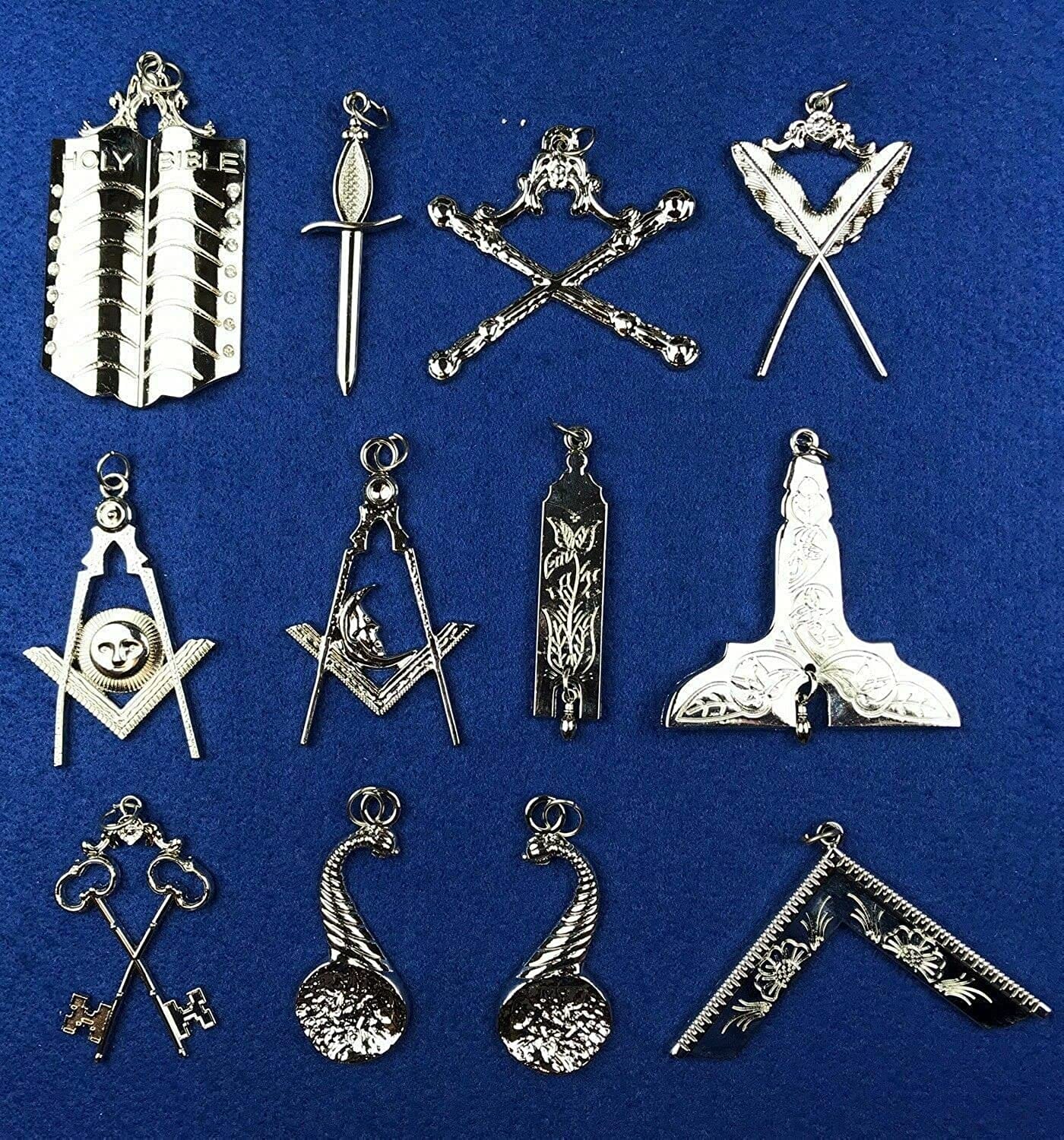 RIAZ IMPEX MASONIC REGALIA Masonic Blue Lodge Free Masons Officer Aprons 12 Chain Collar 12 Jewels 12 Gloves 12 Set of 12X4 Lot