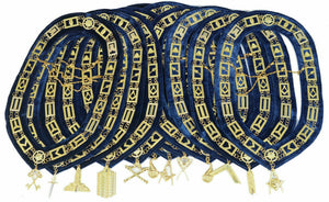 RIAZ IMPEX MASONIC REGALIA MASONIC BLUE LODGE GOLD LOT OF 12 CHAIN COLLAR + FREE JEWEL SET BEST QUALITY