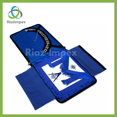 RIAZ IMPEX MASONIC REGALIA Masonic Blue Lodge Master Mason COLLAR, APRON and BAG CASE Package Best Quality