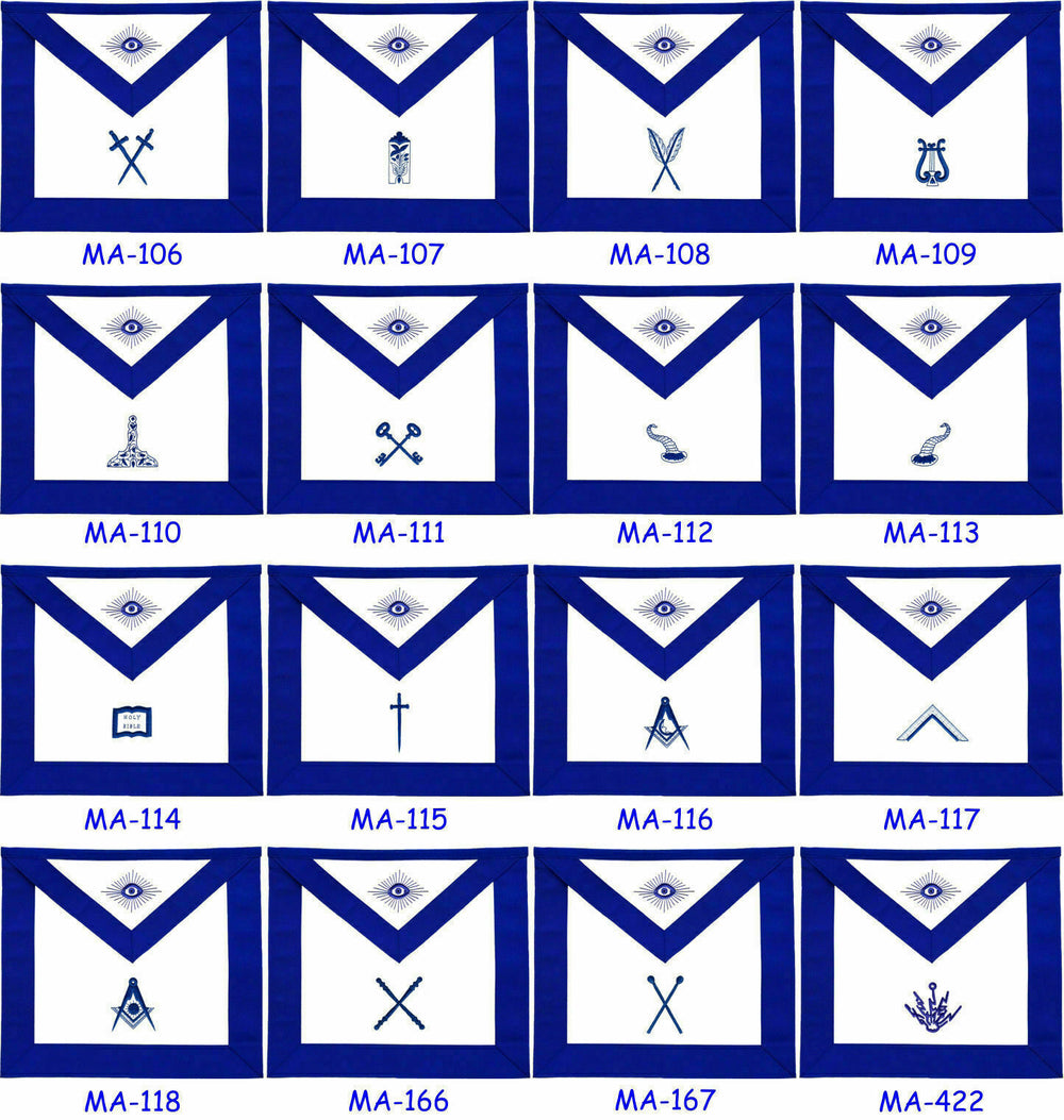 RIAZ IMPEX MASONIC REGALIA MASONIC BLUE LODGE OFFICER APRONS EMBROIDERED - SET OF 12 BEST QUALITY
