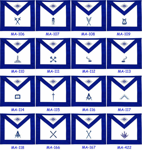 RIAZ IMPEX MASONIC REGALIA MASONIC BLUE LODGE OFFICER APRONS EMBROIDERED - SET OF 12 BEST QUALITY