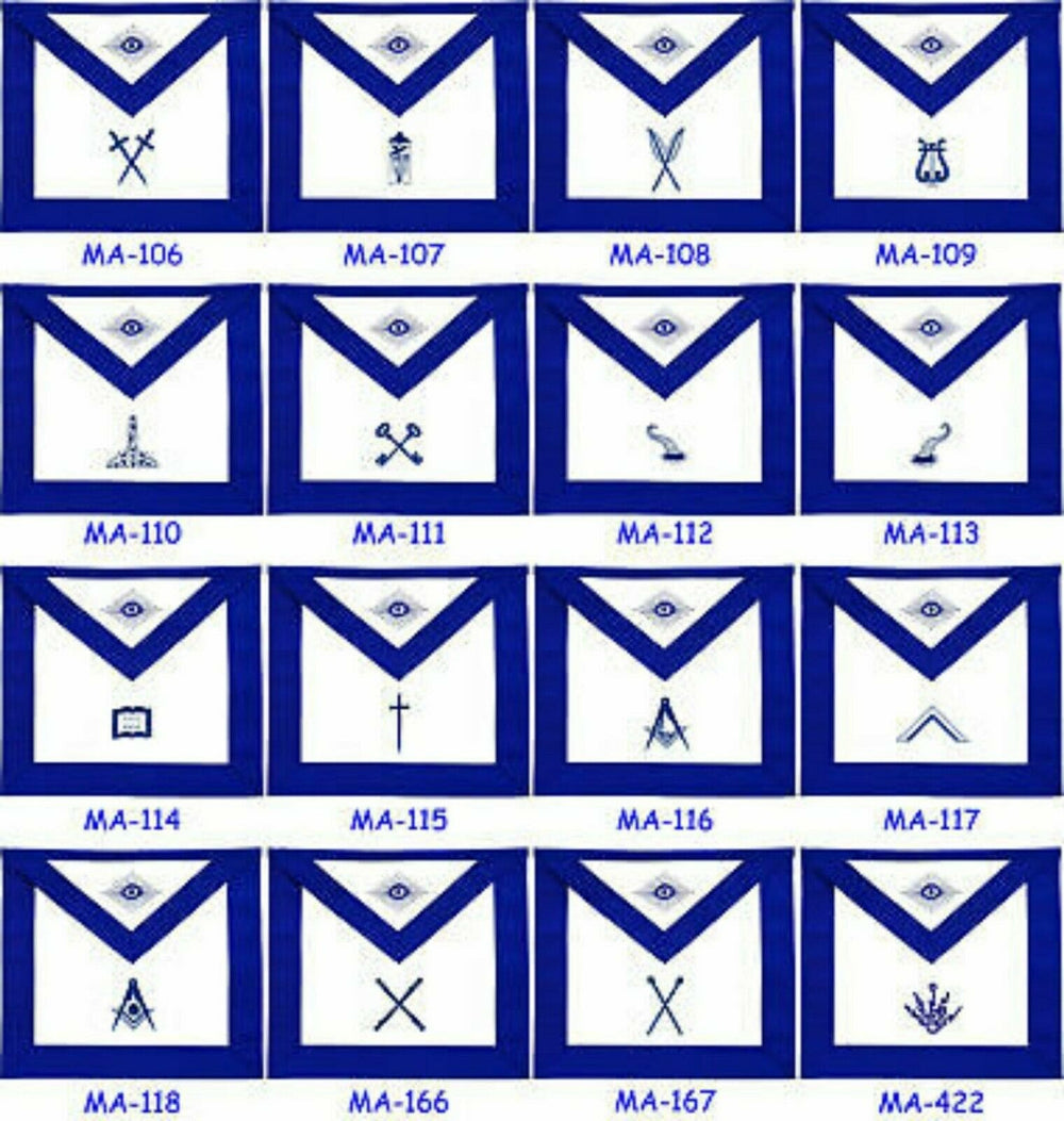 RIAZ IMPEX MASONIC REGALIA MASONIC BLUE LODGE OFFICER APRONS EMBROIDERED - SET OF 13