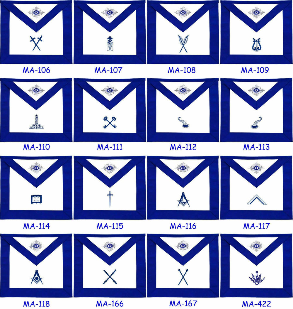 RIAZ IMPEX MASONIC REGALIA MASONIC BLUE LODGE OFFICER APRONS EMBROIDERED - SET OF 16 BEST QUALTY