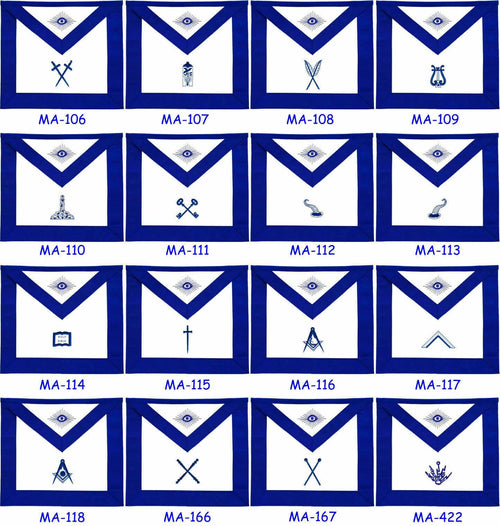 RIAZ IMPEX MASONIC REGALIA MASONIC BLUE LODGE OFFICER APRONS EMBROIDERED - SET OF 16 BEST QUALTY