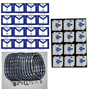 RIAZ IMPEX MASONIC REGALIA Masonic Blue Lodge Officer Chain Collar Jewels Apron Gloves LOT of 12X4