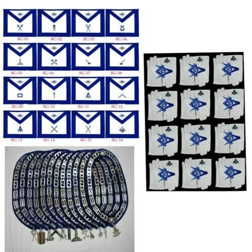 RIAZ IMPEX MASONIC REGALIA Masonic Blue Lodge Officer Chain Collar Jewels Apron Gloves LOT of 12X4