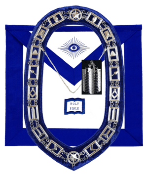 RIAZ IMPEX MASONIC REGALIA MASONIC BLUE LODGE OFFICER CHAPLAIN APRON SILVER CHAIN COLLAR AND JEWEL