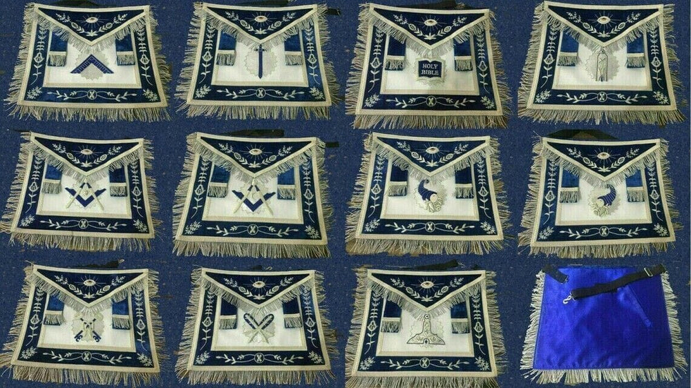 RIAZ IMPEX MASONIC REGALIA MASONIC BLUE LODGE OFFICER CHAPLAIN APRON SILVER CHAIN COLLAR AND JEWEL