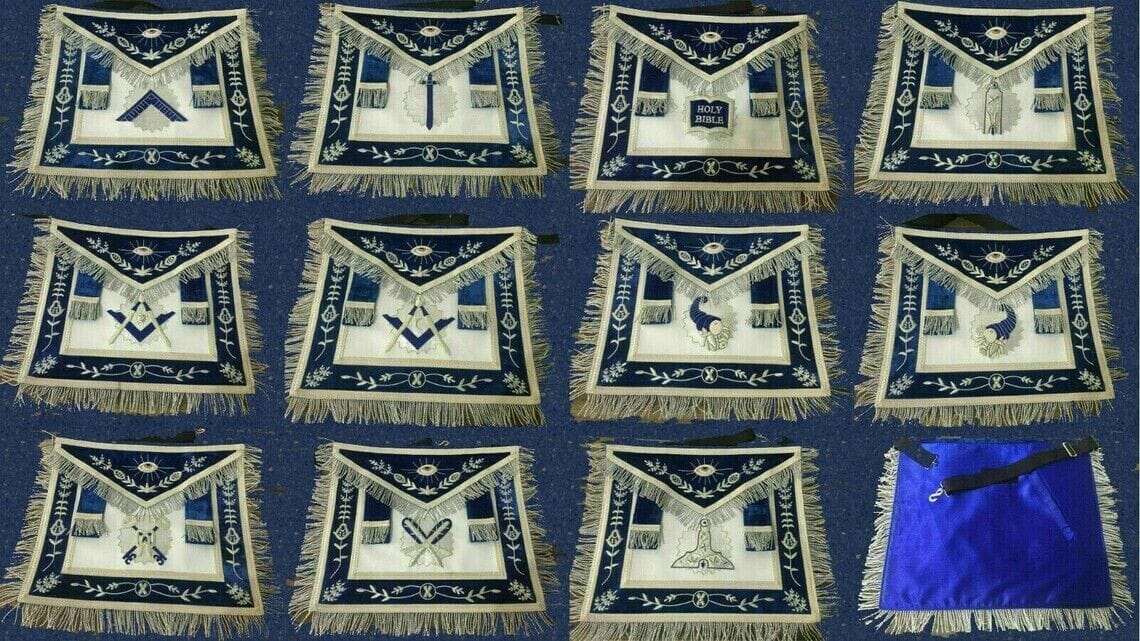 RIAZ IMPEX MASONIC REGALIA MASONIC BLUE LODGE OFFICER CHAPLAIN APRON SILVER CHAIN COLLAR AND JEWEL