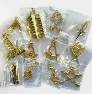 RIAZ IMPEX MASONIC REGALIA Masonic Blue Lodge Officer Collar Jewels Set of 12 Pcs