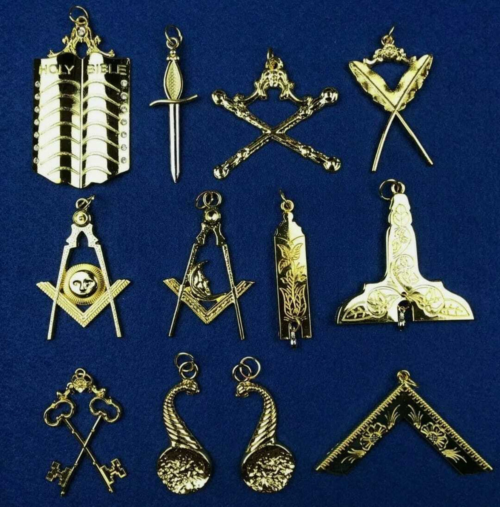 RIAZ IMPEX MASONIC REGALIA Masonic Blue Lodge Officer Collar Jewels Set of 12 Pcs
