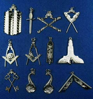 RIAZ IMPEX MASONIC REGALIA Masonic-Blue-Lodge-Officer-Collar-Jewels-Set-of-12-Silver, best quality
