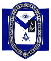 Masonic Blue Lodge Officer Junior Deacon Apron, Silver Chain Collar & Jewel