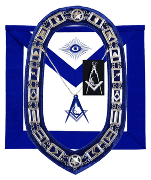 RIAZ IMPEX MASONIC REGALIA MASONIC BLUE LODGE OFFICER JUNIOR DEACON APRON SILVER CHAIN COLLAR AND JEWEL