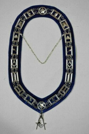 RIAZ IMPEX MASONIC REGALIA MASONIC BLUE LODGE OFFICER JUNIOR DEACON APRON SILVER CHAIN COLLAR AND JEWEL