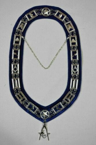 RIAZ IMPEX MASONIC REGALIA MASONIC BLUE LODGE OFFICER JUNIOR DEACON APRON SILVER CHAIN COLLAR AND JEWEL