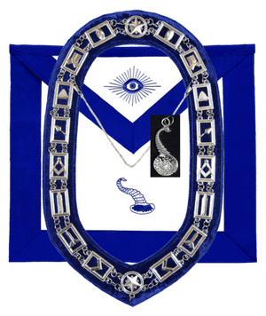 RIAZ IMPEX MASONIC REGALIA MASONIC BLUE LODGE OFFICER JUNIOR STEWARD APRON SILVER CHAIN COLLAR AND JEWEL