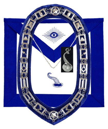 RIAZ IMPEX MASONIC REGALIA MASONIC BLUE LODGE OFFICER JUNIOR STEWARD APRON SILVER CHAIN COLLAR AND JEWEL