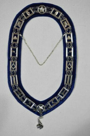 RIAZ IMPEX MASONIC REGALIA MASONIC BLUE LODGE OFFICER JUNIOR STEWARD APRON SILVER CHAIN COLLAR AND JEWEL