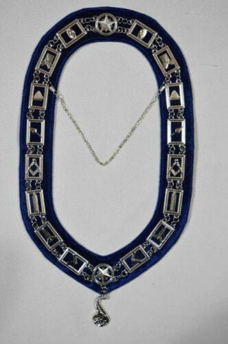 RIAZ IMPEX MASONIC REGALIA MASONIC BLUE LODGE OFFICER JUNIOR STEWARD APRON SILVER CHAIN COLLAR AND JEWEL