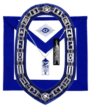 Masonic Blue Lodge Officer Junior Warden Apron, Silver Chain Collar & Jewel