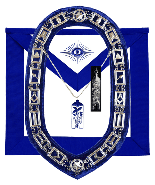 RIAZ IMPEX MASONIC REGALIA MASONIC BLUE LODGE OFFICER JUNIOR WARDEN APRON, SILVER CHAIN COLLAR AND JEWEL